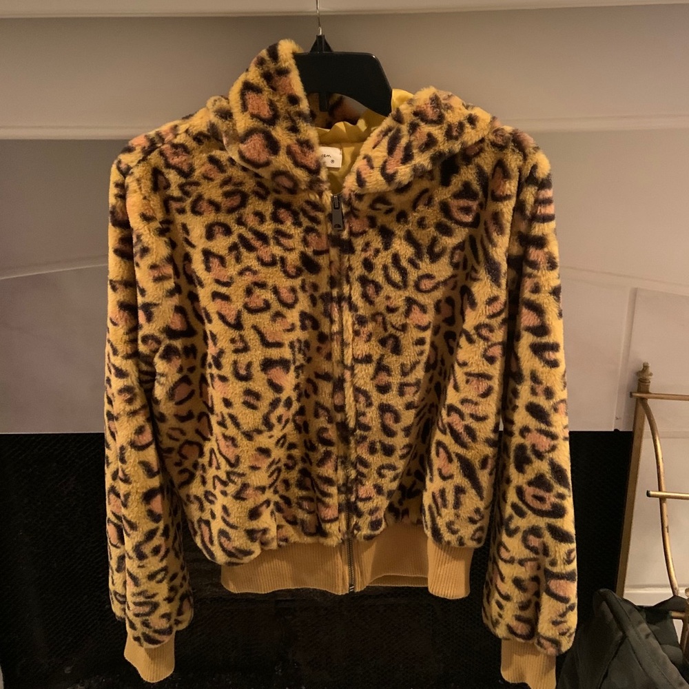 mustard yellow cheetah jacket (with hood).